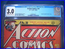 1940 ACTION Comics #30 DC CGC Graded 3.0 GD/VG Off WHITE Pages SUPERMAN