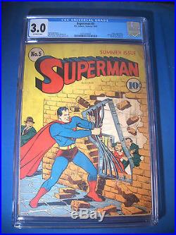 1940 SUPERMAN #5 DC Comics CGC Graded 3.0 GD/VG Off WHITE Pages LEX LUTHOR