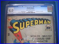 1940 SUPERMAN #7 DC Comics CGC Graded 4.0 VG Off WHITE Pages PERRY WHITE