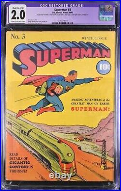 1940 Superman 3 CGC 2.0 Restored. Classic Train Rescue Cover. RARE