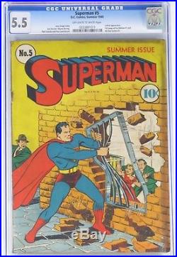 1940 Superman #5 CGC 5.5 OWP/WP Full Page Ad for Batman #1 & All Star Comics #1
