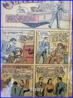 1940 Superman Newspaper Comic Strips Jerry Siegel Joe Shuster Framed Original