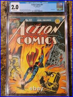 1943 D. C. Comics Action Comics 61 CGC 2. Superman Classic Atomic Radiation Cover