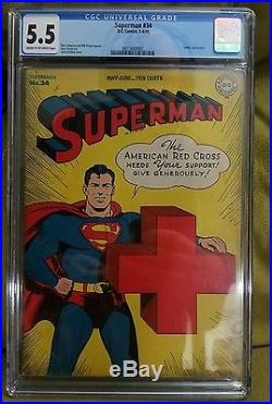 1945 GOLDEN AGE BEAUTY Superman #34 CGC graded 5.5 Classic Cover