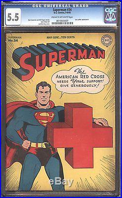 1945 Golden Age Superman #34 CGC Graded 5.5 Solid Mid-Grade FN- Classic Cover