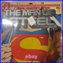 1986 Man of Steel #1 Special Collector's Ed Silver Logo/White Pages (CGC 9.8)