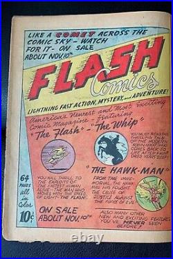 ACTION COMICS #19 no COVER full page ad FLASH#1. First image of HAWKMAN