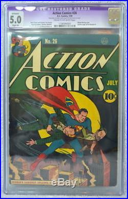 ACTION COMICS #26 CGC 5.0 SUPERMAN Cover 1940 Boring c 1/4 pg ad for Batman #1