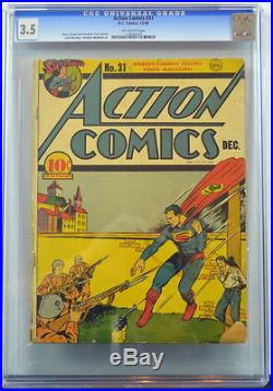 ACTION COMICS #31 CGC 3.5 Superman 1940 Classic cover Great paper