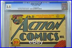 ACTION COMICS #31 CGC 3.5 Superman 1940 Classic cover Great paper
