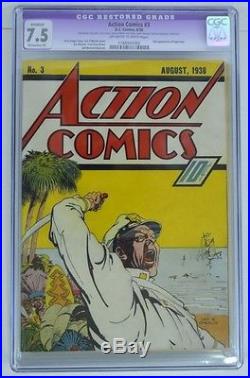 ACTION COMICS #3 CGC 7.5 3rd App SUPERMAN 1938 Rare Off White Pgs