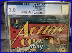 ACTION COMICS #41 CGC 3.0 (GD/VG) Early Superman 1941 Classic Train Cover