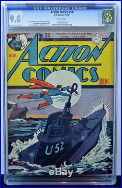 ACTION COMICS #54 CGC 9.0 Superman 1942 2nd Highest Grade Only 1 Better