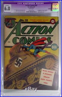 ACTION COMICS #59 CGC 6.0 SUPERMAN 1943 1st App Susie Tompkins & Hitler cameo