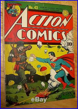ACTION Comics #43 classic SUPERMAN WWII cover vs. Nazi paratrooper DC no rsv
