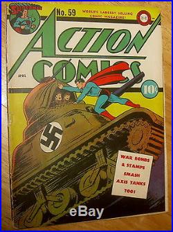 ACTION Comics #59 classic SUPERMAN WWII cover vs. Nazi Tank scarce DC nr