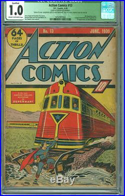 Action Comics 13 CGC 1.0 CR/OW Qualified DC 1939 4th Superman Cover SCARCE