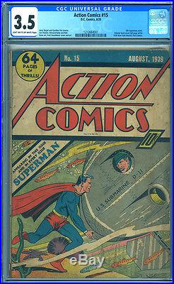 Action Comics 15 CGC 3.5 VG- 5th Superman Cover DC 1939