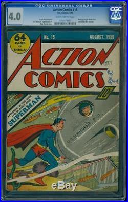 Action Comics 15 CGC 4.0 Golden Age Key DC Comic 5th Superman Cover Ever L@@K