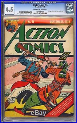 Action Comics #16 Very Nice Unrestored Early Superman Golden Age DC 1939 CGC 4.5
