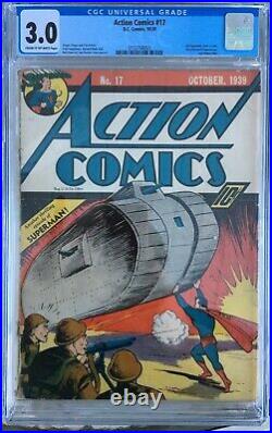 Action Comics #17 (1939) CGC 3.0 - Joe Shuster WWII cover (6th with Superman)