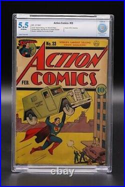 Action Comics (1938) #33 Wayne Boring CBCS 5.5 OW Pages Origin Of Mr. America