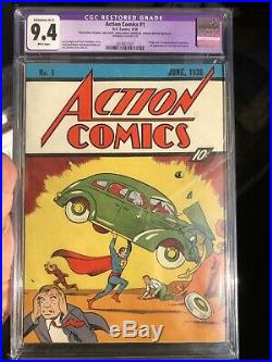 Action Comics #1 1938 CGC 9.4 R White Pages Highest Graded Copy