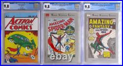 Action Comics 1 2017, Amazing Spider-Man 1 1993, Amazing Fantasy 15 1992 CGC 9.8