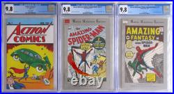 Action Comics 1 2017, Amazing Spider-Man 1 1993, Amazing Fantasy 15 1992 CGC 9.8