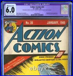 Action Comics #20 (DC 1940) CGC 6.0 Restored Ultra-Humanite App! Superman