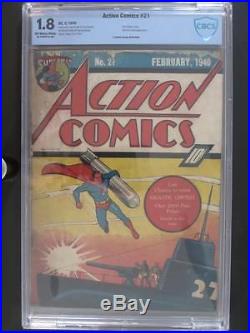 Action Comics #21 CBCS 1.8 GD- DC 1940 (Superman) WWII cover Ultra-Humanite