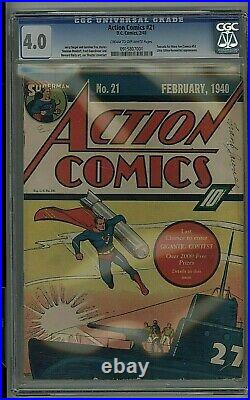 Action Comics #21 DC Ultra-humanite 1940 Wwii Cover Scarce Golden Age Cgc 4.0