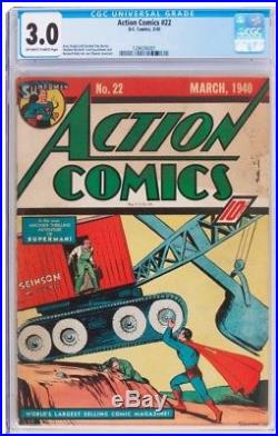 Action Comics 22 CGC 3.0 Universal! CLASSIC War cover! OWithW pages