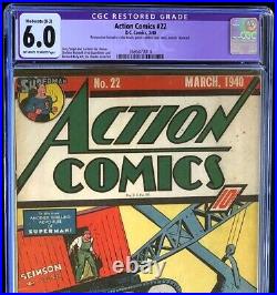 Action Comics #22 (DC 1940) CGC 6.0 Restored Rare Golden Age Superman