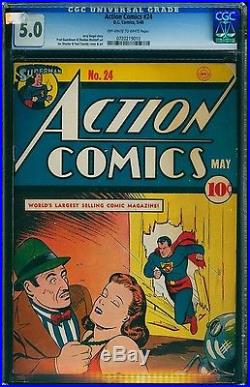 Action Comics #24 CGC 5.0. Classic Early Superman Cover. Siegel & Shuster. 1940