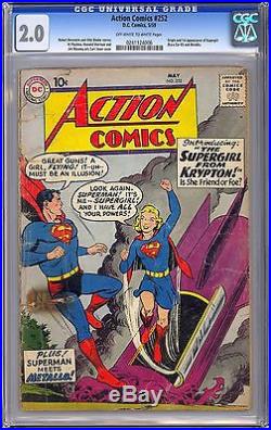 Action Comics #252 Nice CGC 2.0 OWithW Pages Origin & 1st App. Supergirl DC 1959