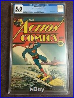 Action Comics #25 1940 CGC 5.0 Superman Universal Very Clean and Bright