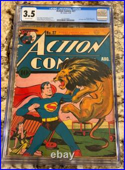 Action Comics #27 CGC 3.5 Superman 1st Lois Lane Cover Rare 1940 D. C. Comics Key