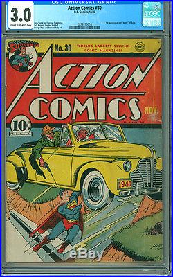 Action Comics 30 CGC 3.0 GD/VG DC 1940 Superman Original Owner
