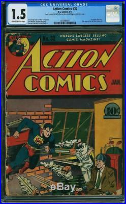 Action Comics #32 CGC 1.5 DC 1941 1st Krypto Ray Gun! Superman Cover! G8 141 cm