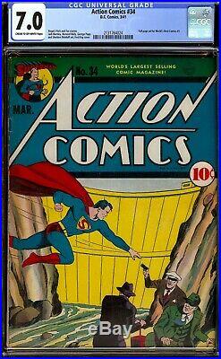 Action Comics #34. CGC 7.0 FVF. Sharp 1941 Superman