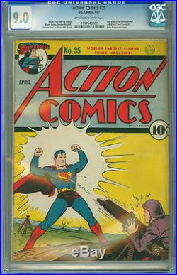 Action Comics 35 CGC 9.0 VF/NM 1941 Superman Early WWII Cover 2nd Highest Graded