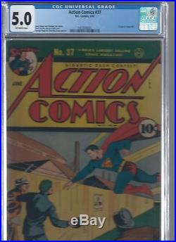 Action Comics #37 CGC 5.0 DC Golden Age Superman This is a super nice book