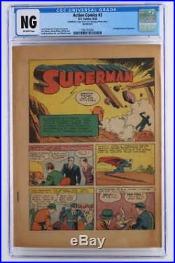 Action Comics #3 CGC NG -Coverless- DC 1938 3rd App of Superman