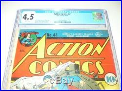 Action Comics #41 CGC 4.5 WHITE PAGES Golden Age Iconic Cover Superman