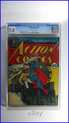 Action Comics #41 Cgc Fvf 7.0 (dc 1938 Series) Beautiful Classic Superman