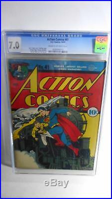 Action Comics #41 Cgc Fvf 7.0 (dc 1938 Series) Beautiful Classic Superman
