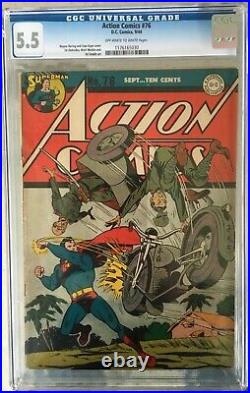 Action Comics #76 (1944) CGC 5.5 O/w to White pages Japanese War Cover WWII