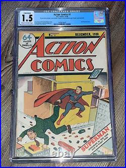 Action Comics 7 CGC 1.5 Conserved FR/GD DC 1938 2nd Superman Cover RARE