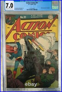 Action Comics #91 (1945) CGC 7.0 O/w to White pages Classic Jack Burnley cover
